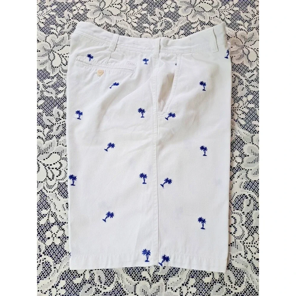 Izod Shorts Mens Size 38 White‎ All Over Palm Tree Print Casual Slash Pockets